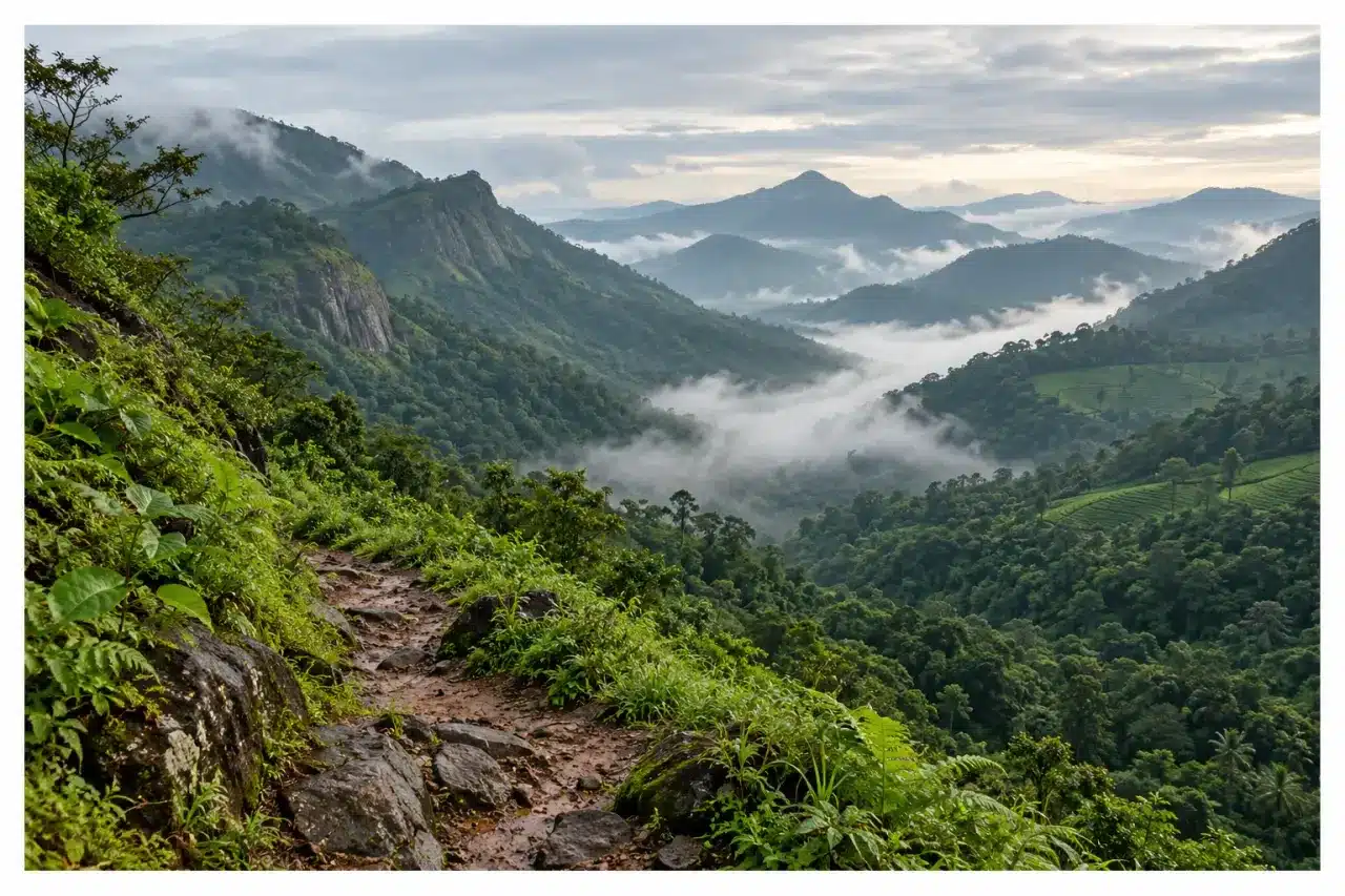 Montagnes en Inde dans les Ghâts occidentaux avec forêts et plantations