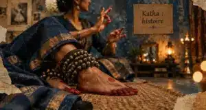 Chevilles d’une danseuse de kathak avec ghungroos, rythme aux pieds