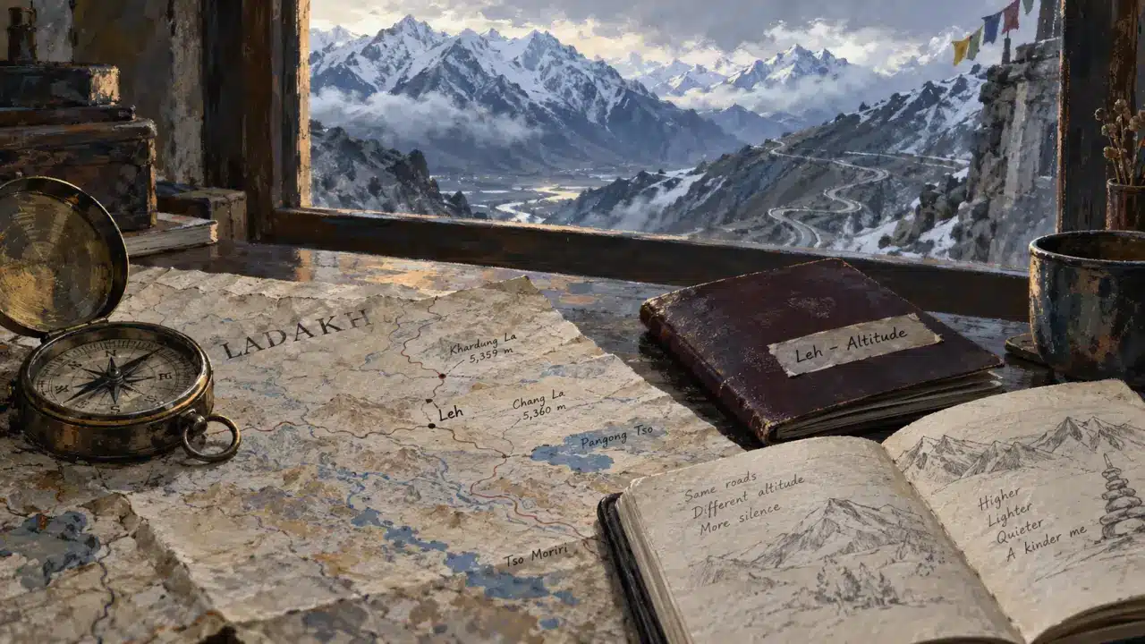 Ladakh danger tourisme : carte, boussole et étiquette Leh – altitude