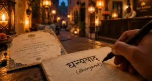 Merci hindi dhanyavad, shukriya en Inde sur carnet et invitation