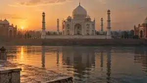 Où se trouve le Taj Mahal : vue sur le Taj Mahal à Agra